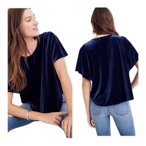 Madewell Velvet Butterfly Top Women's Blue Short Sleeve Size M